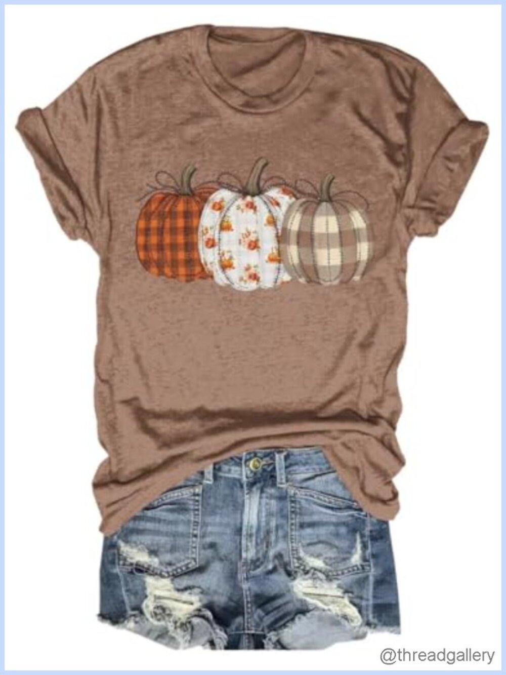 Fall Checkered Pumpkin Graphic T-Shirt Crew Neck Short Sleeve Relaxed Fit